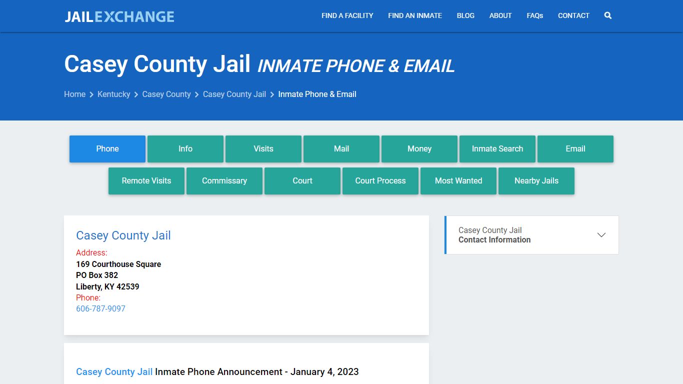 Inmate Phone - Casey County Jail, KY - Jail Exchange