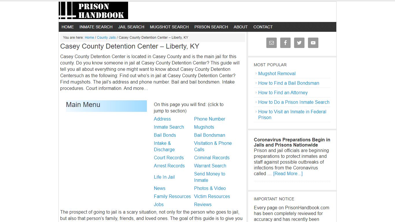 Casey County Detention Center – Liberty, KY - Prison Handbook